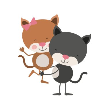 yavru kedi taşıyan diğer bir çift ile renkli karikatür