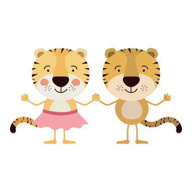 Çift el ele tutuşarak kaplanlar ile renkli karikatür