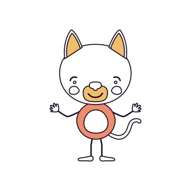 siluet renk bölümleri karikatürü şirin kedi mutluluk ifadesi ile eller yukarı