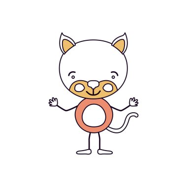 siluet renk bölümleri karikatürü şirin yavru kedi mutluluk ifadesi ile eller yukarı