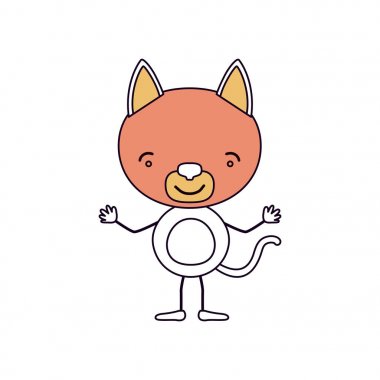 siluet renk bölümleri karikatürü şirin kedi huzur ifade ile eller yukarı