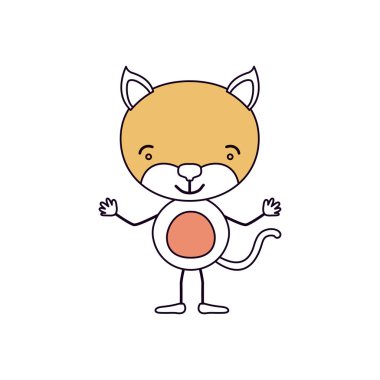 siluet renk bölümleri karikatürü şirin yavru kedi huzur ifade ile eller yukarı