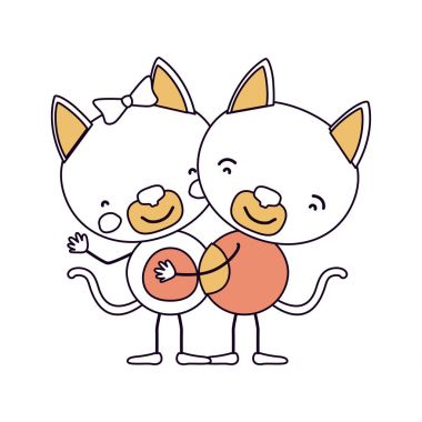 siluet renk bölümleri karikatür kedi çift ile kucakladı