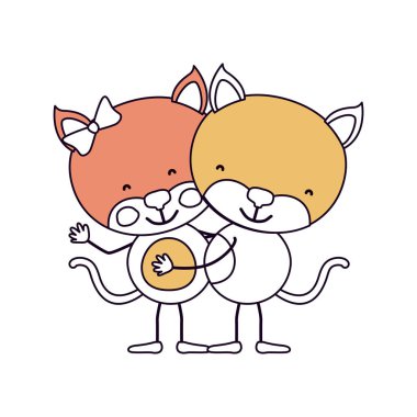 siluet renk bölümleri karikatür çift yavru kedi ile kucakladı