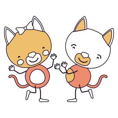 siluet renk bölümleri karikatür çift dans yavru kedi ile