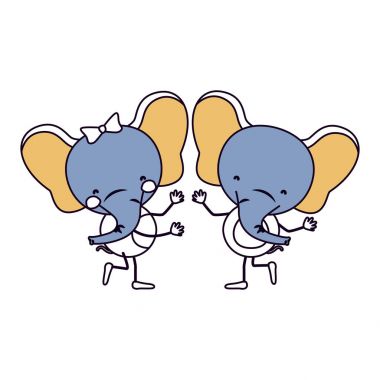 siluet renk bölümleri karikatür çift dans Filler ile