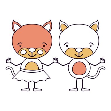 siluet renk bölümleri karikatür çift el ele tutuşarak kedi