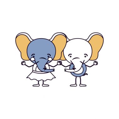 siluet renk bölümleri karikatür çift el ele tutuşarak Filler ile