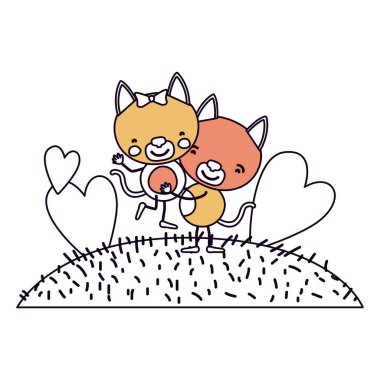 siluet renk bölümler sahne gökyüzü manzara ve yavru kedi diğer taşıyan bir karikatür çift çimen