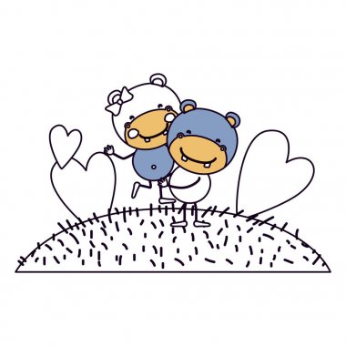 siluet renk bölümler sahne gökyüzü manzara ve suaygırları diğer taşıyan bir karikatür çift çimen