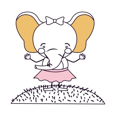 siluet renk bölümler sahne gökyüzü manzara ve karikatür hoş ifade fil etek yay dantel ile çim