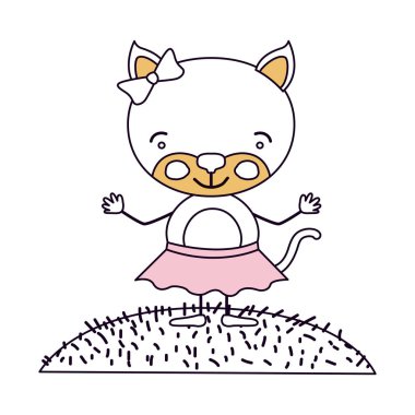 siluet renk bölümler sahne gökyüzü manzara ve yay dantel etek de karikatür hoş ifade kedi çim