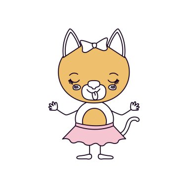 siluet renk bölümleri yay dantel ile tiksinti ifadesi ve dilini ile sevimli kadın kedi karikatür