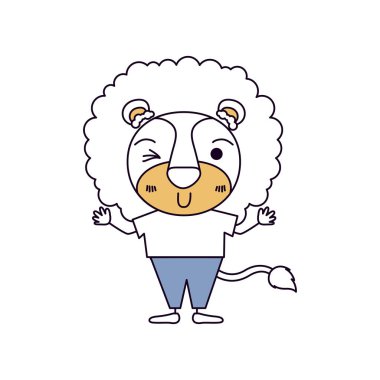 renk bölümleri karikatürü giysileri sevimli aslan siluet ve göz ifade wink