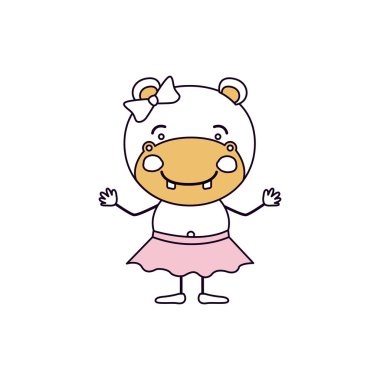 siluet renk bölümleri karikatürü hoş ifade kadın su aygırı ile yay dantel etek