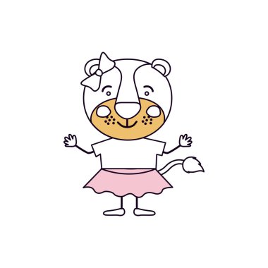 sevimli siluet renk bölümleri karikatür gülümsemek ifade kadın dişi aslan etek ile yay dantel el ile aşağı