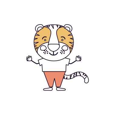 siluet renk sevimli kaplan karikatürü bölümleri el ile mutluluk ifadesi kadar giysileri ile