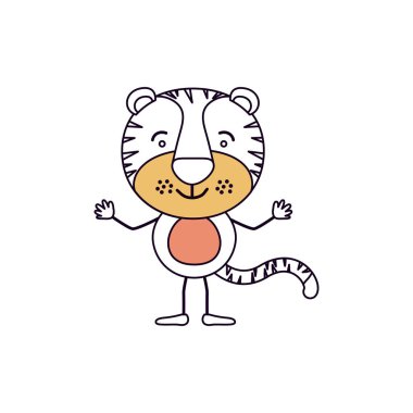 siluet sevimli kaplan karikatürü bölümleri kadar mutluluk ifadesi el ile renk