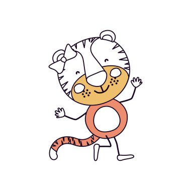 siluet renk bölümleri karikatürü hoş ifade kadın kaplan dans poz yay dantel ile