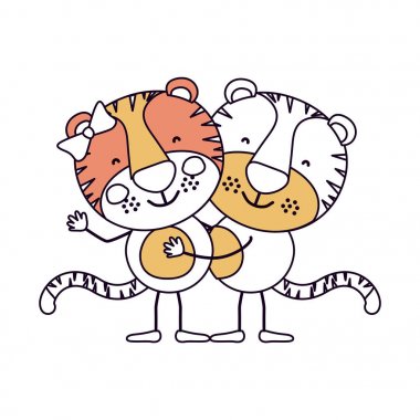 siluet renk bölümleri karikatür kaplanlar çift ile kucakladı