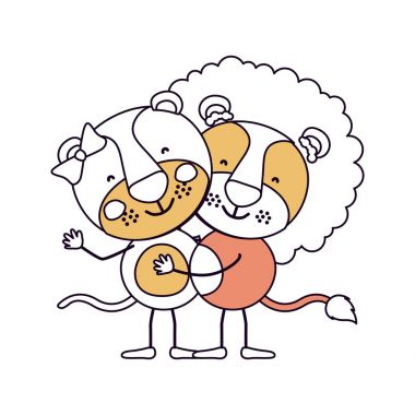 siluet renk bölümleri karikatür birkaç dişi aslan ve aslan ile kucakladı