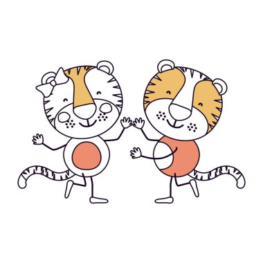 siluet renk bölümleri karikatür çift dans kaplanlar ile