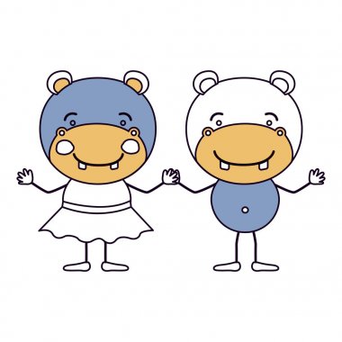 siluet renk bölümleri karikatür ile el ele tutuşarak suaygırları birkaç