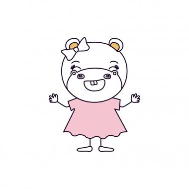 siluet renk bölümleri karikatürü yay dantel gülümseyen elbiseli hoş ifade kadın su aygırı