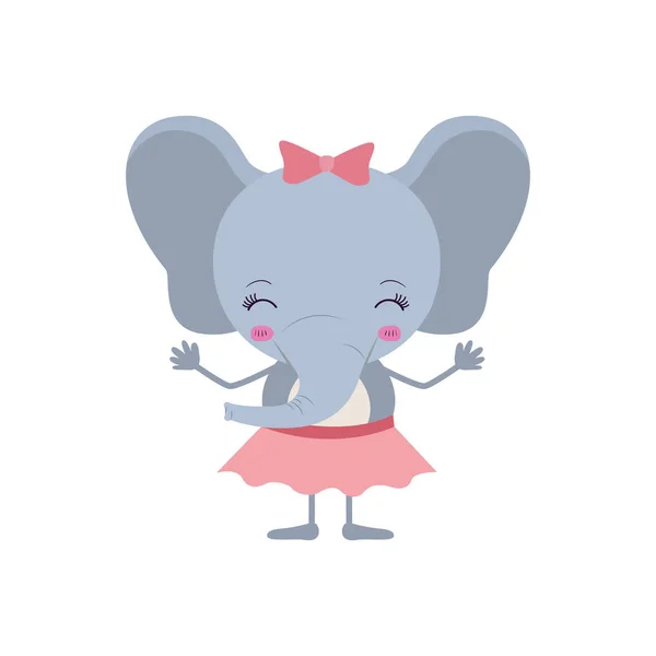 Caricature colorée de mignon happines expression éléphant femelle en jupe avec dentelle papillon — Image vectorielle