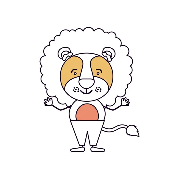 Silueta barevný karikatura sekce roztomilý Lev výraz štěstí s rukama až v kalhoty — Stockový vektor
