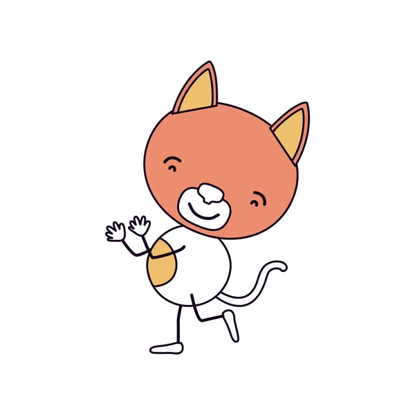 Sylwetka koloru sekcje karykatura z cute cat dancing — Wektor stockowy