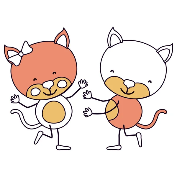Silhouette färg sektioner karikatyr med par katter dansar — Stock vektor