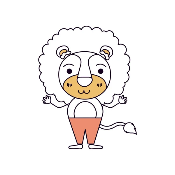 Silueta barva sekce karikatura roztomilý Lev v kalhoty a pohoda výraz — Stockový vektor