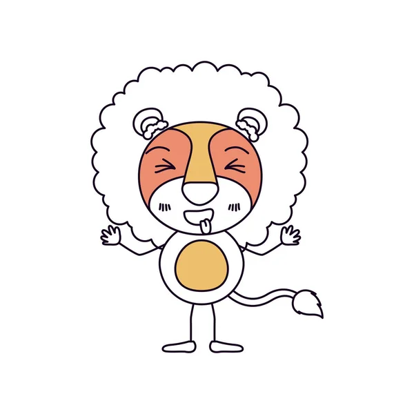 Silueta color secciones caricatura de león lindo en la expresión de la felicidad y los ojos cerrados — Archivo Imágenes Vectoriales