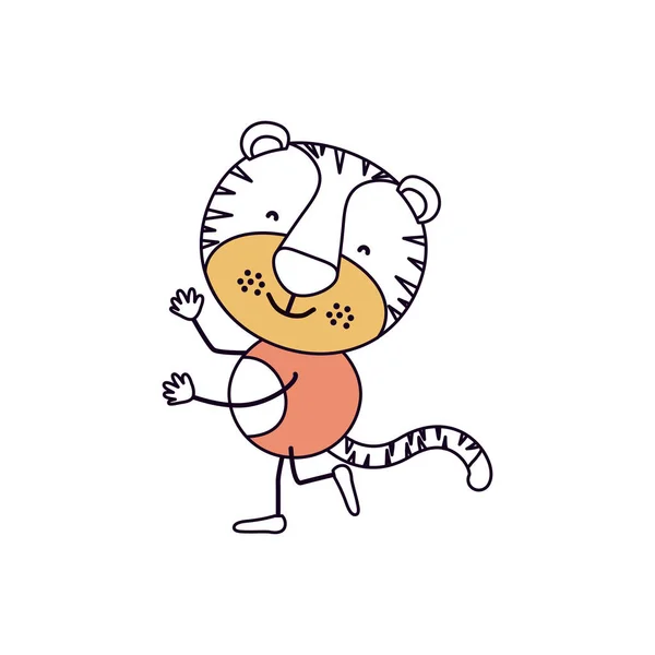 Silhueta cor seções caricatura com bonito tigre dançando — Vetor de Stock