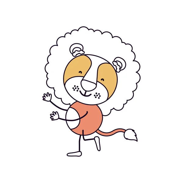 Silueta barva sekce karikaturu s roztomilý lví tanec — Stockový vektor