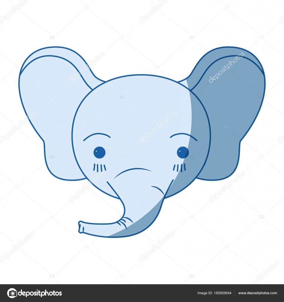 Silueta de sombreado de color azul cara linda de expresión de tranquilidad  elefante Vector de stock #160505644 de ©grgroupstock, image size:963x1024