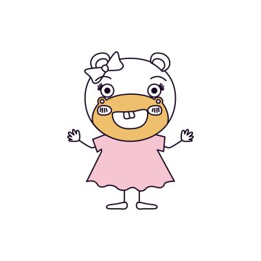 siluet renk bölümleri karikatürü mutluluk ifade kadın hippo yay gülümseyen dantel elbise