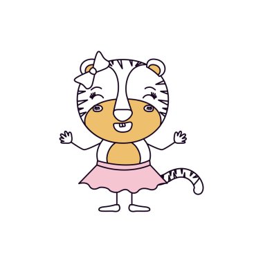 siluet renk bölümleri karikatürü etek yay dantel ve ifade gülümseyen kadın kaplan