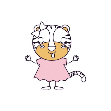 siluet renk bölümleri karikatürü yay dantel ve gözleri elbiseli kadın kaplan mutluluk ifade kapalı