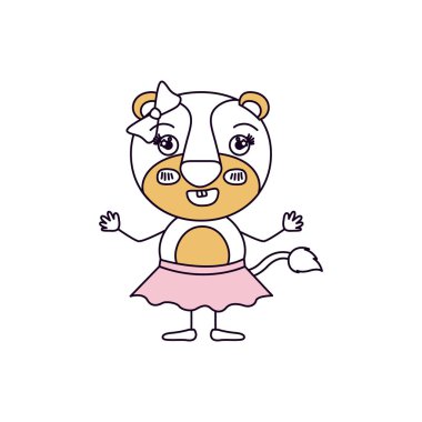 siluet renk bölümleri karikatürü yay dantel ve mutluluk ifadesi ile dişi dişi aslan