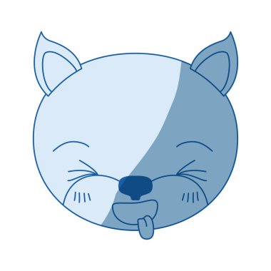 dil ifade yapışmasını yavru kedi, sevimli yüz siluet gölge mavi rengi