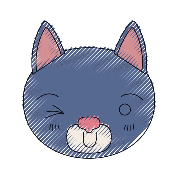 彩色蜡笔猫眨眼睛表达的剪影可爱的脸 — 图库矢量图片