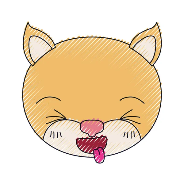 Warna krayon siluet wajah lucu dari anak kucing mencuat ekspresi lidah - Stok Vektor
