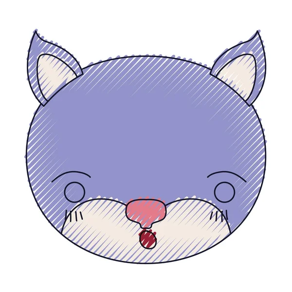 彩色蜡笔剪影可爱的脸的小猫闭着眼睛诧异的表情 — 图库矢量图片