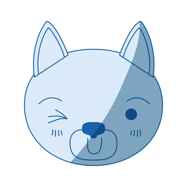 Modrá barva stínování silueta roztomilý tvář kočka mrknutí oka výrazu — Stockový vektor