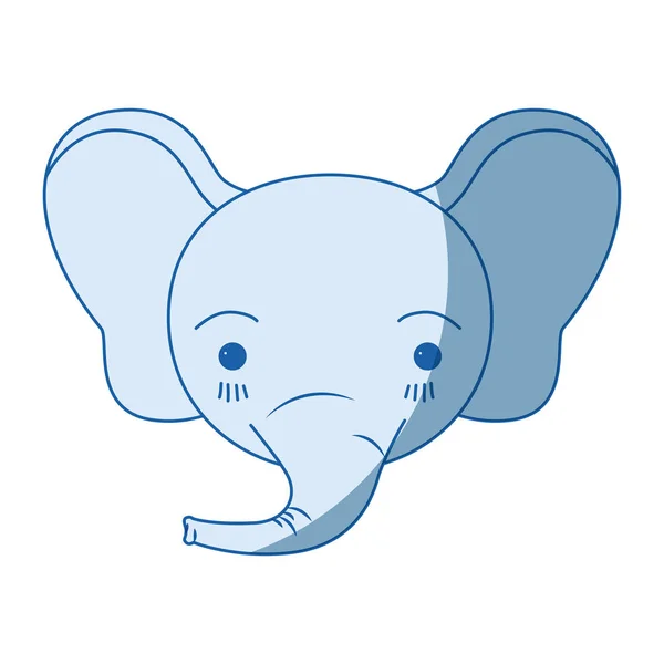 蓝色底纹剪影可爱脸大象宁静的表情 — 图库矢量图片