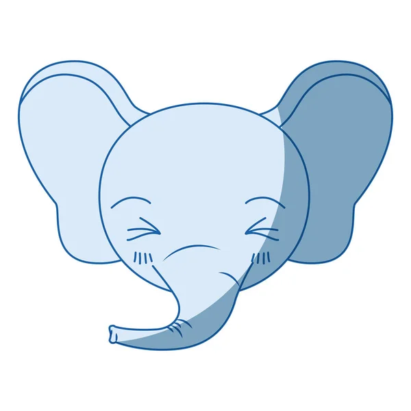 Blauw kleur arcering silhouet schattig gezicht van olifant geluk expressie met ogen dicht — Stockvector