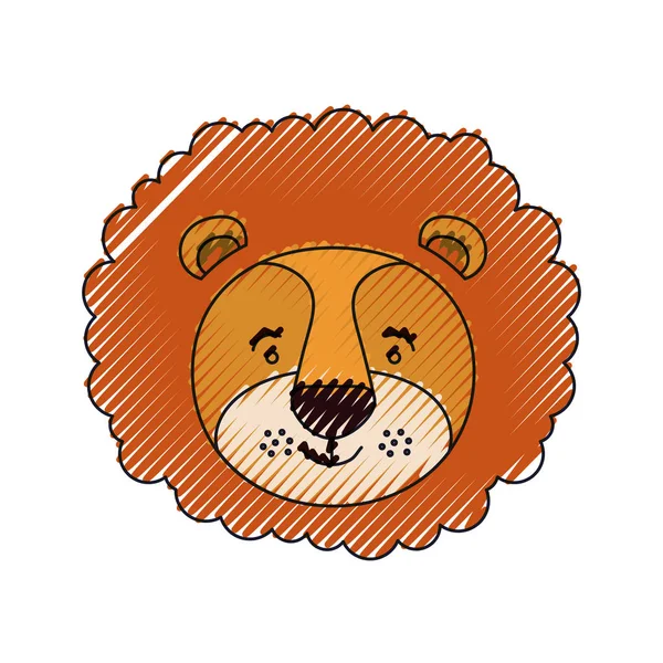 Cor crayon silhueta rosto de leão masculino animal felicidade expressão —  Vetores de Stock