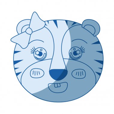 yay dantel hayvanla kadın kaplan çehresini siluet gölge mavi rengi